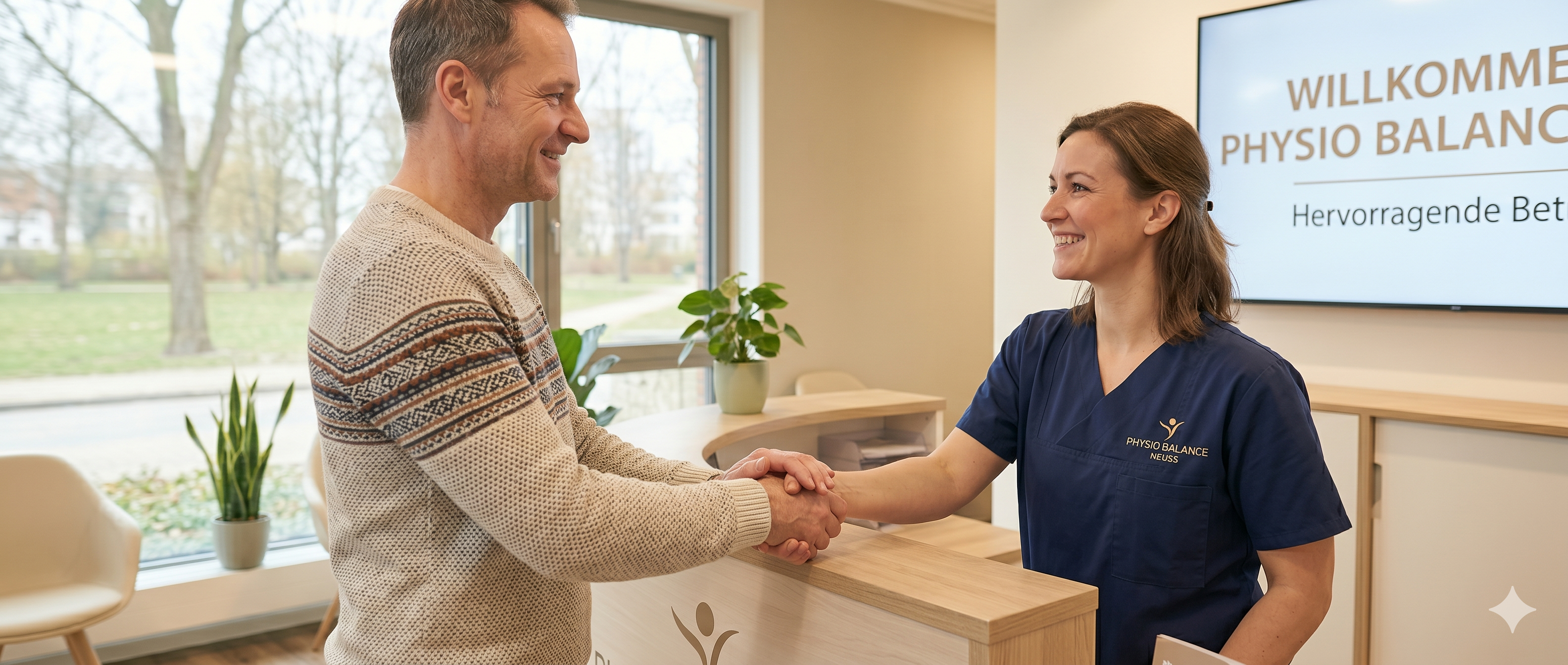 Moderner Empfangsbereich der Physio Vitalis Praxis