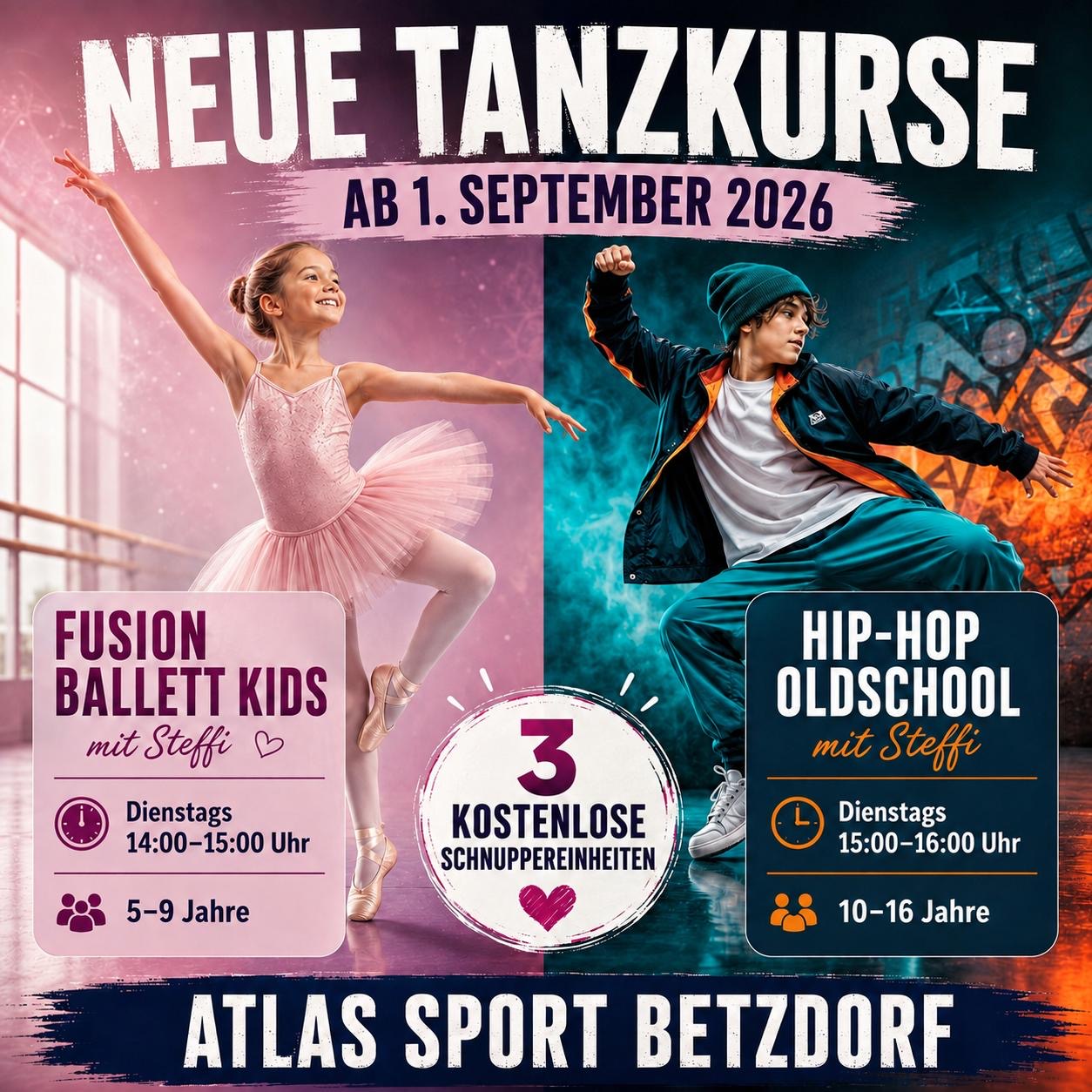 Fusion Ballett Kids und Hip-Hop Oldschool Tanzkurs bei Atlas Sport Betzdorf